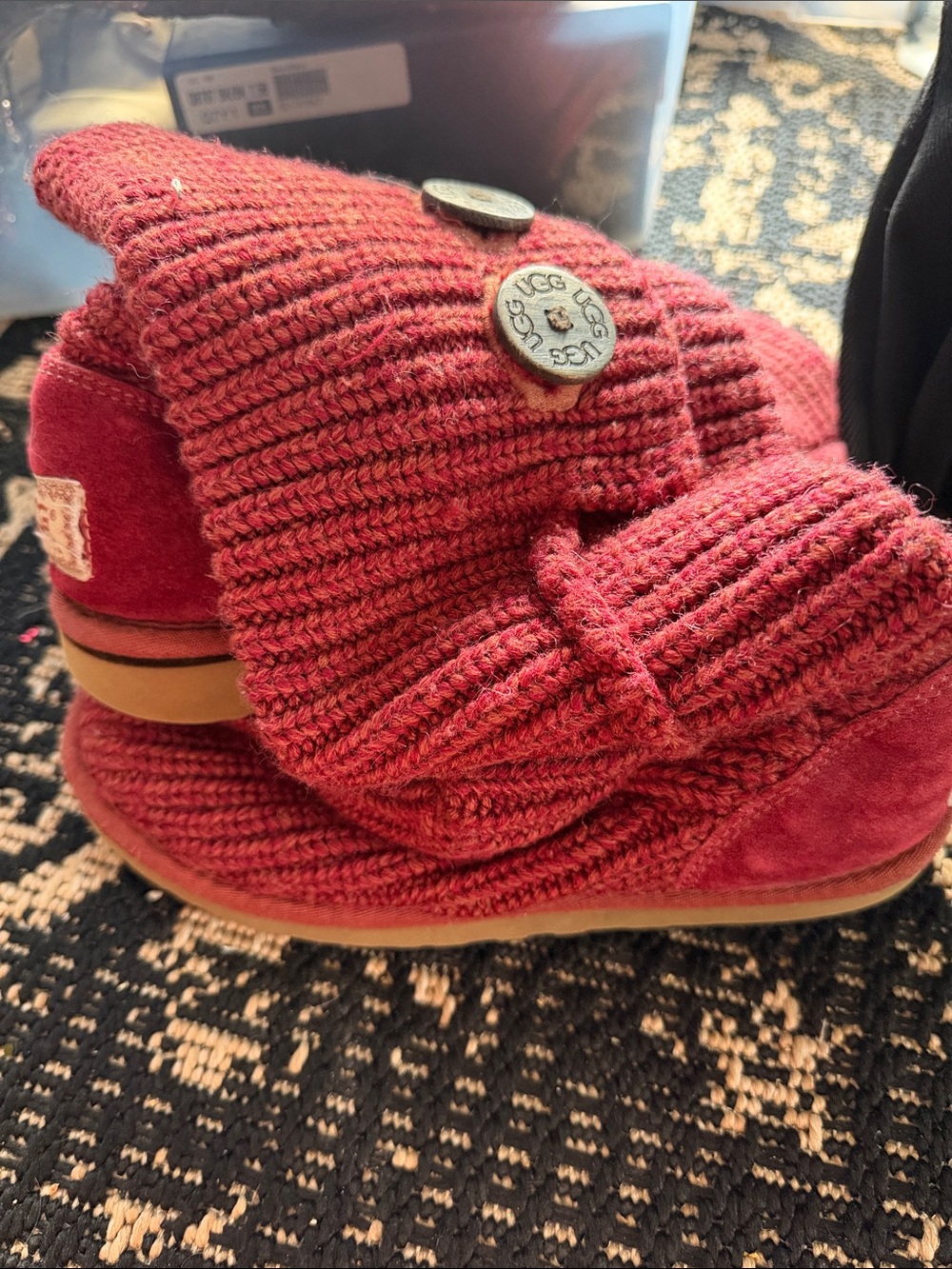 UGG Red Knit Button Boot Slippers